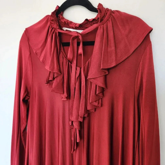Zara Campaign Collection Ruffled Long Sleeve Maxi Dress Size Small Romantic Red - Picture 4 of 9